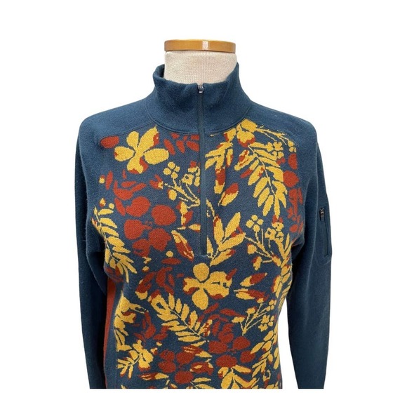 Floral Patterned Women's Sweater - Blue and Yellow - Picture 2 of 7